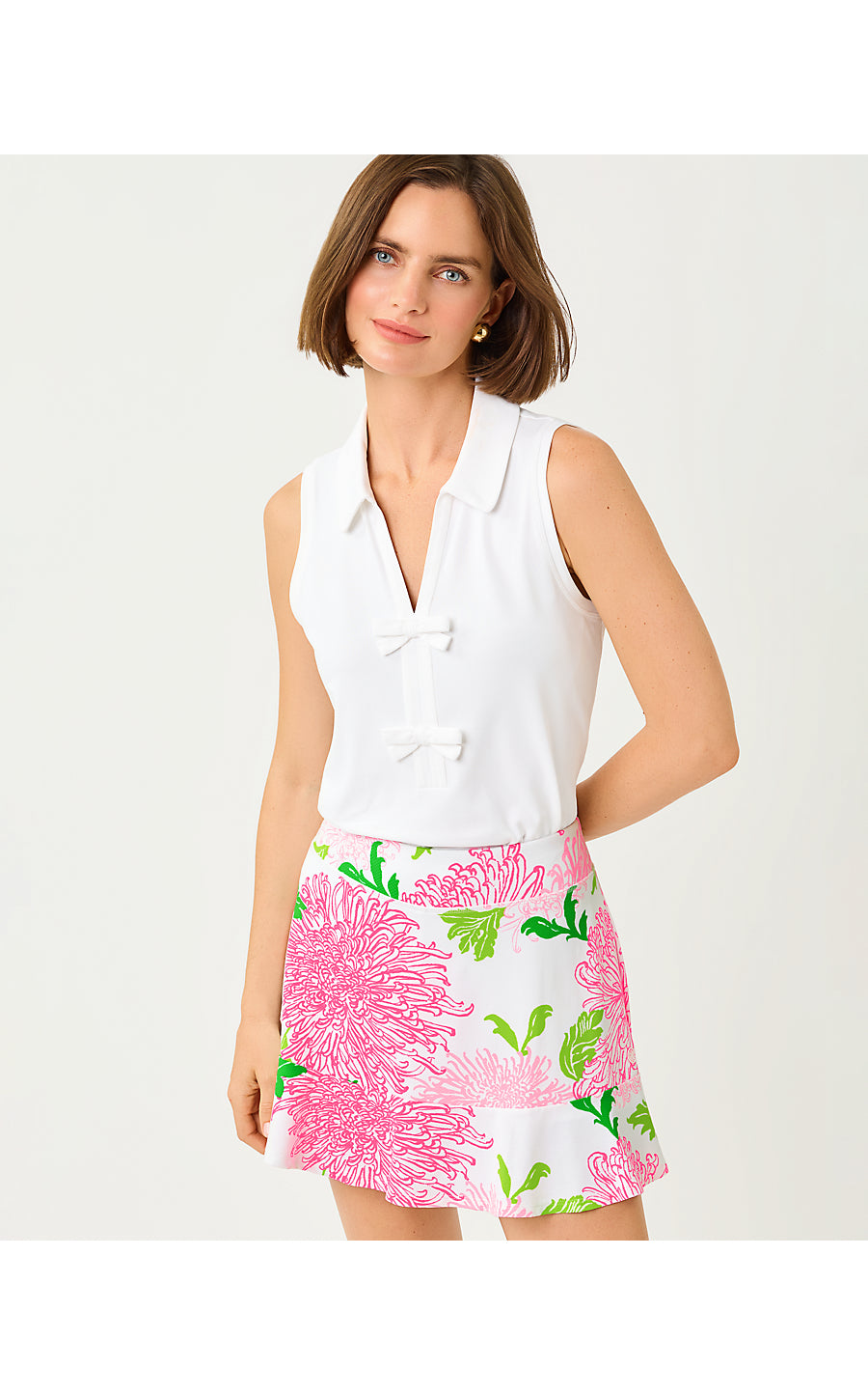 UPF 50+ Frida Sleeveless Bow Polo Resort White