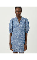 Mialeigh Elbow Sleeve Dress Indigo All Day Chambray Paisley Parade Pigment