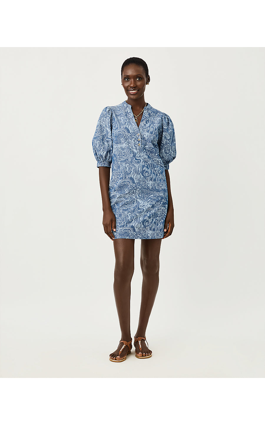 Mialeigh Elbow Sleeve Dress Indigo All Day Chambray Paisley Parade Pigment