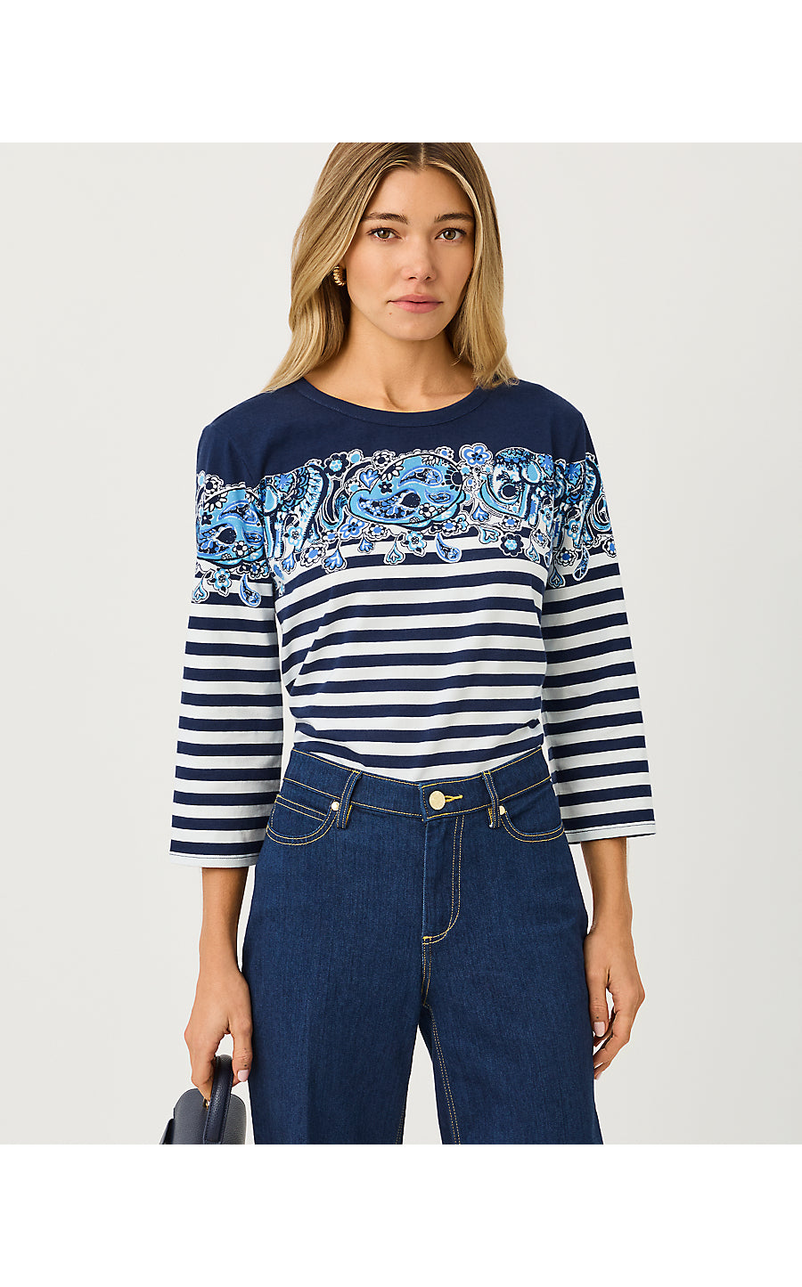 Clairmont 3/4 Sleeved Knit Top Low Tide Navy The Casbah Engineered