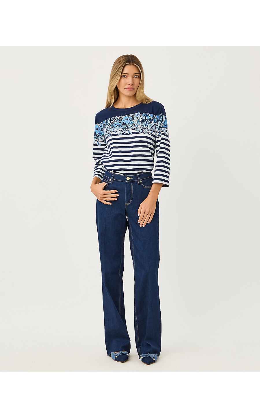 Clairmont 3/4 Sleeved Knit Top Low Tide Navy The Casbah Engineered