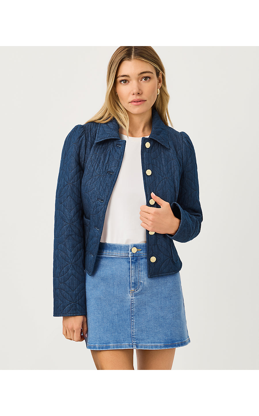 Peyser Quilted Denim Jacket Dark Wash Butterfly Quilted Indigo Denim