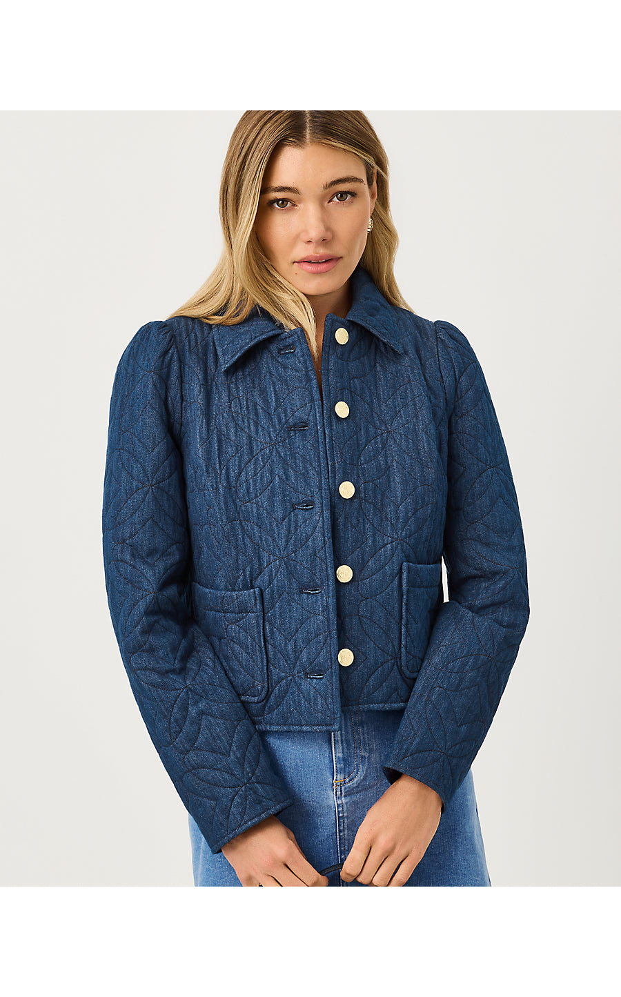 Peyser Quilted Denim Jacket Dark Wash Butterfly Quilted Indigo Denim