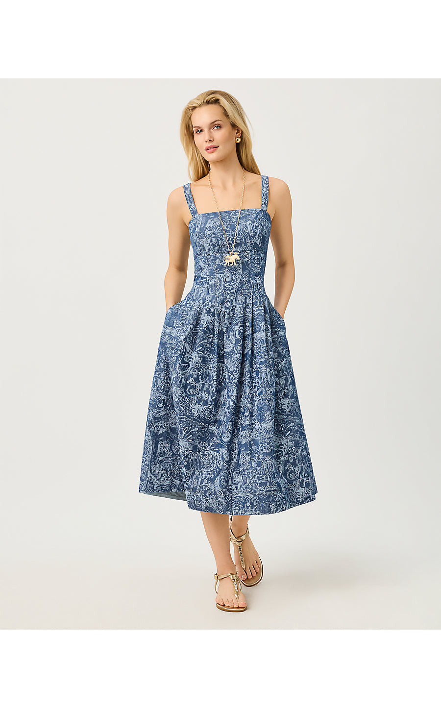 Calloway Midi Dress Indigo All Day Chambray Paisley Parade Pigment