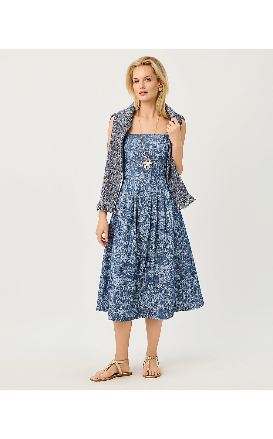 Calloway Midi Dress Indigo All Day Chambray Paisley Parade Pigment