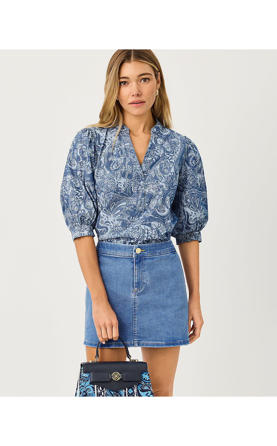 Mialeigh Top Indigo All Day Chambray Paisley Parade Pigment