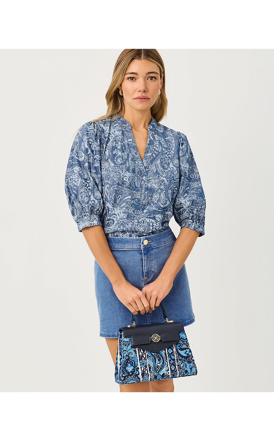 Mialeigh Top Indigo All Day Chambray Paisley Parade Pigment