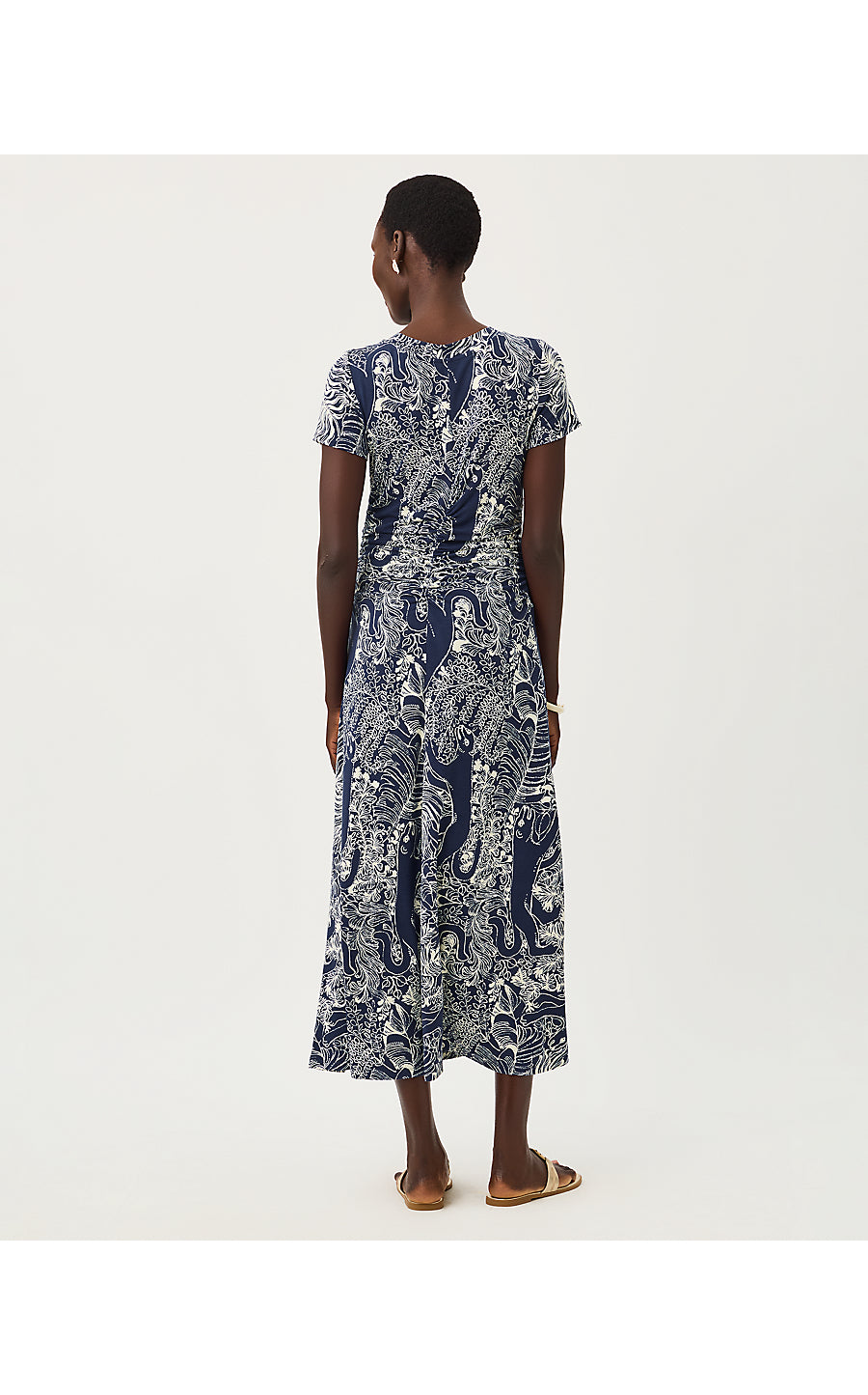 UPF 50+ Alma Midi Dress Low Tide Navy Palm Prowl