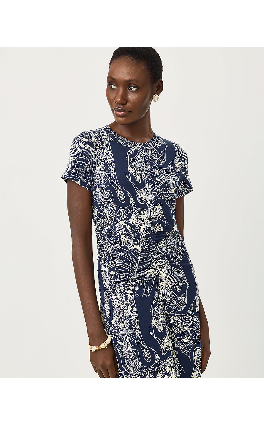 UPF 50+ Alma Midi Dress Low Tide Navy Palm Prowl