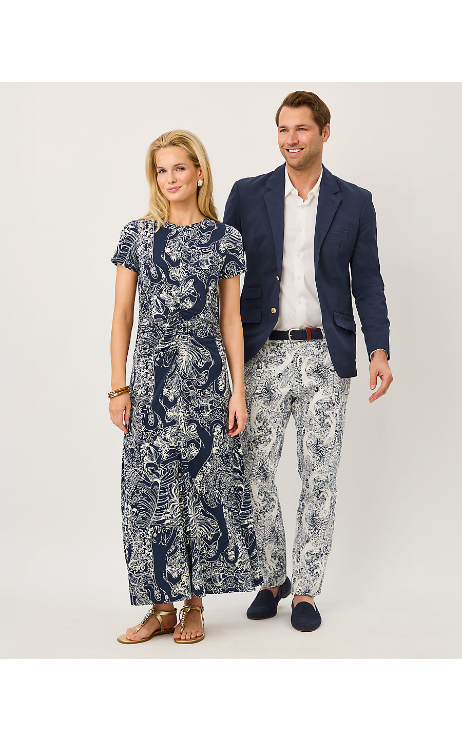 UPF 50+ Alma Midi Dress Low Tide Navy Palm Prowl