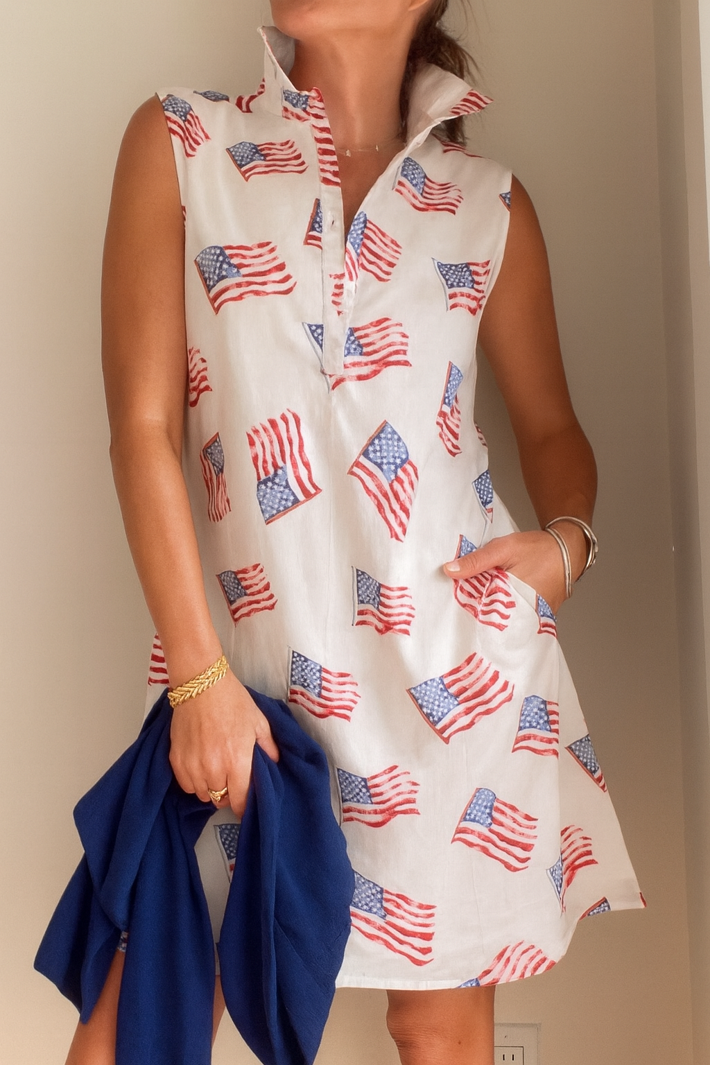 Sconset Sleeveless Flag dress in White Ships June 1