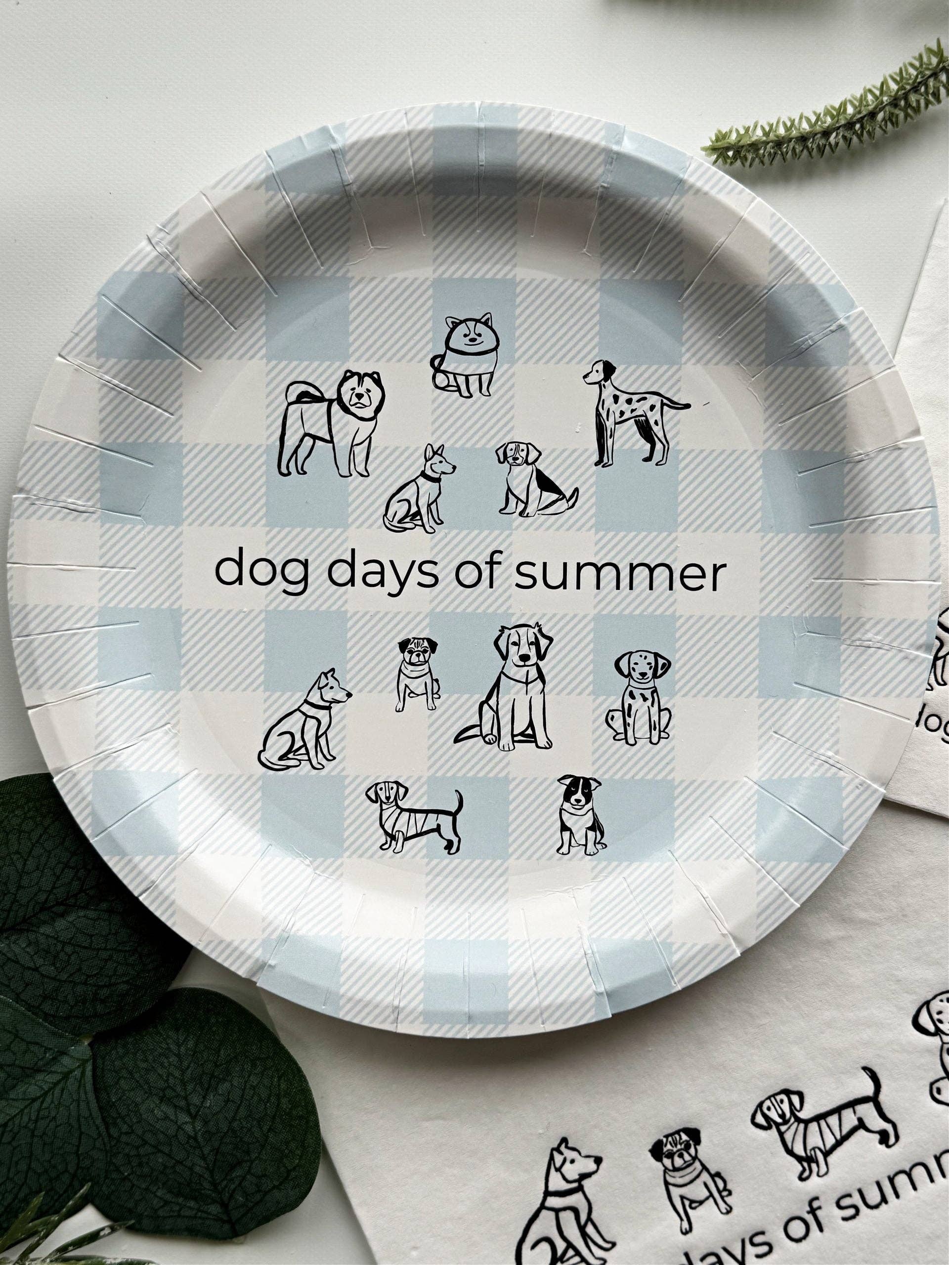 Dog Days of Summer Cake Plate - Black & White on Ice Blue Gingham