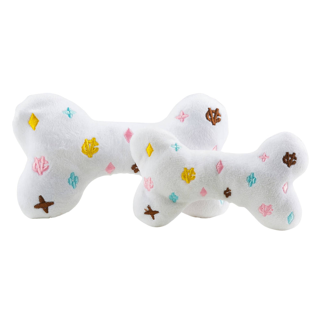 White Chewy Vuiton Bones | Plush Squeaker Dog Toy