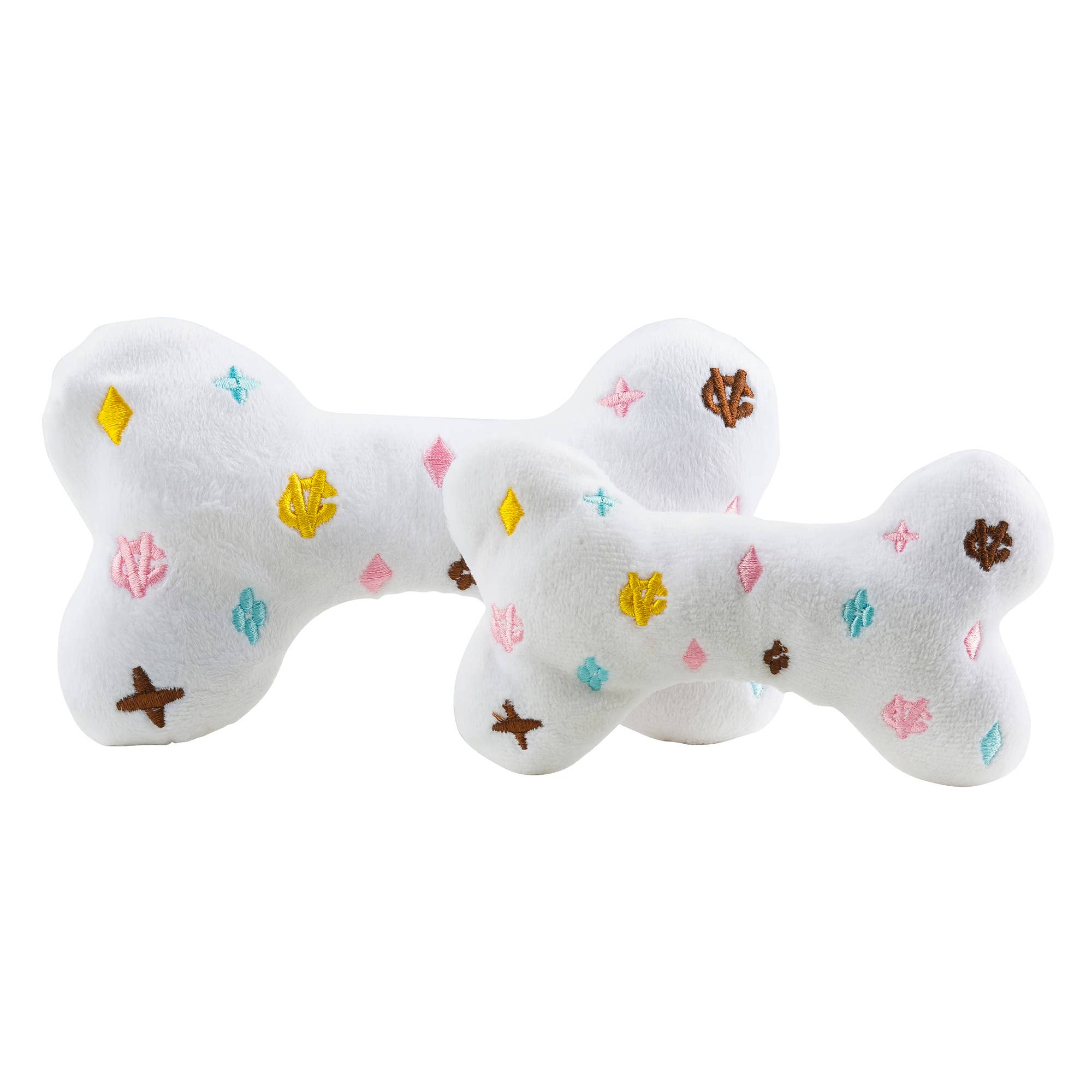 White Chewy Vuiton Bones | Plush Squeaker Dog Toy