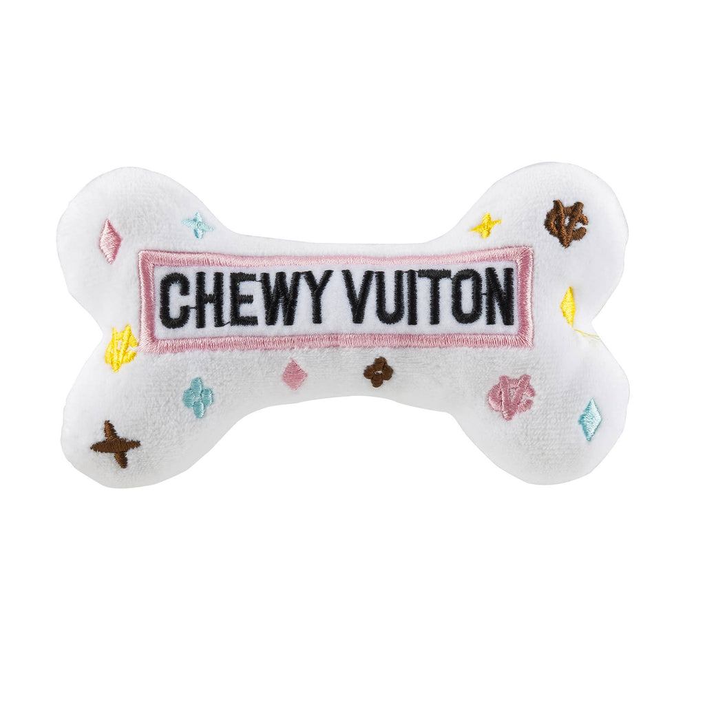 White Chewy Vuiton Bones | Plush Squeaker Dog Toy