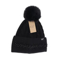 Pearl Embellished Cuff faux fur Pom   Black
