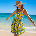 Womens Lemon Print Short Dress: White