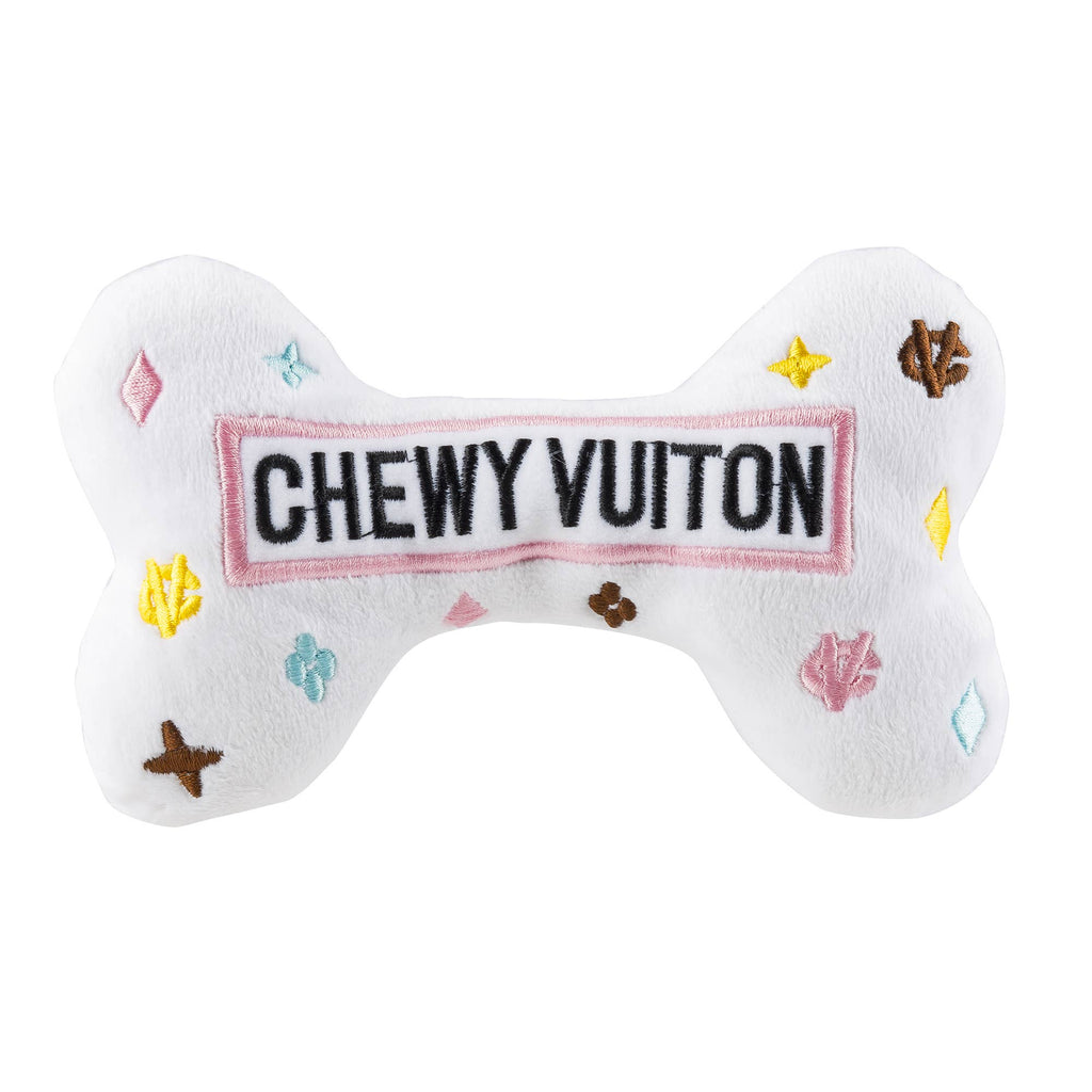 White Chewy Vuiton Bones | Plush Squeaker Dog Toy