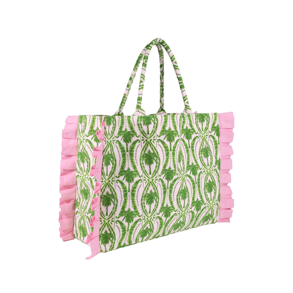 Ruffle Tote Textured Palm Stripe