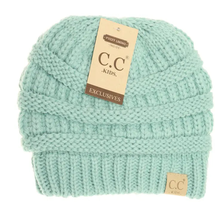 Kids Solid Fuzzy Lined Beanie Mint