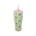 Stainless Steel Tumbler with Straw, Textured Palm Stripe