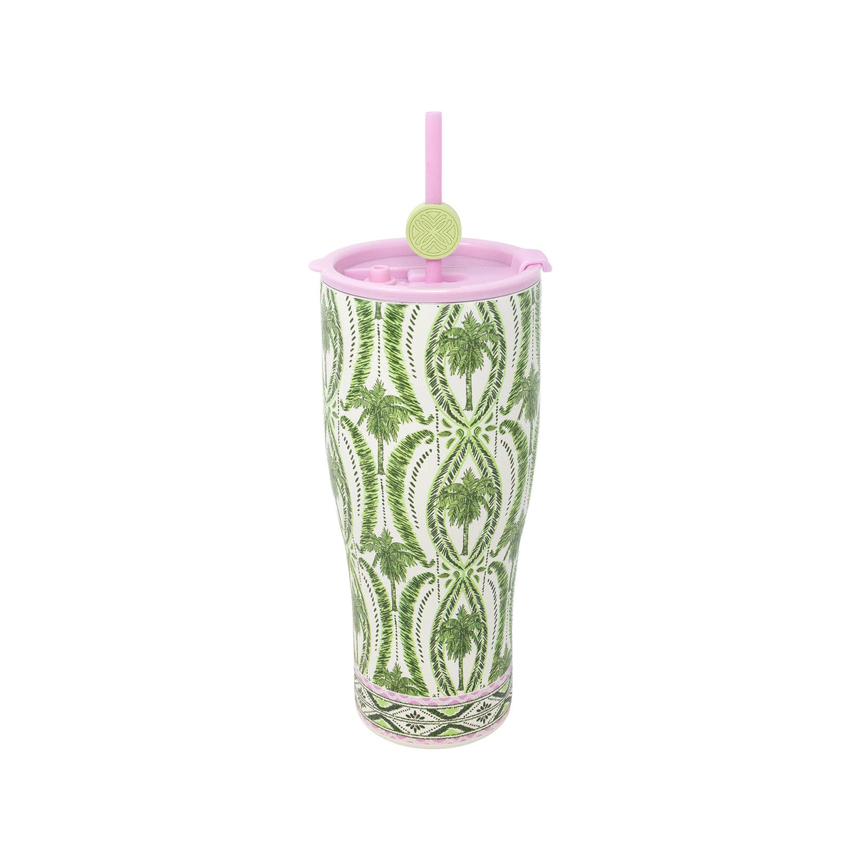 Stainless Steel Tumbler with Straw, Textured Palm Stripe