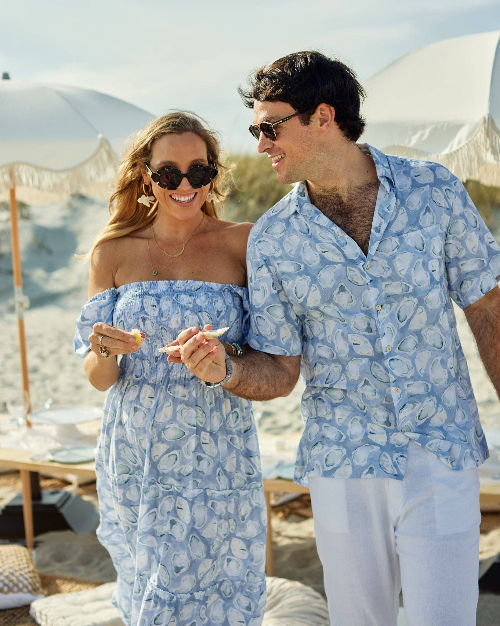 Womens Light Blue Oyster Print Maxi Dress: Light Blue