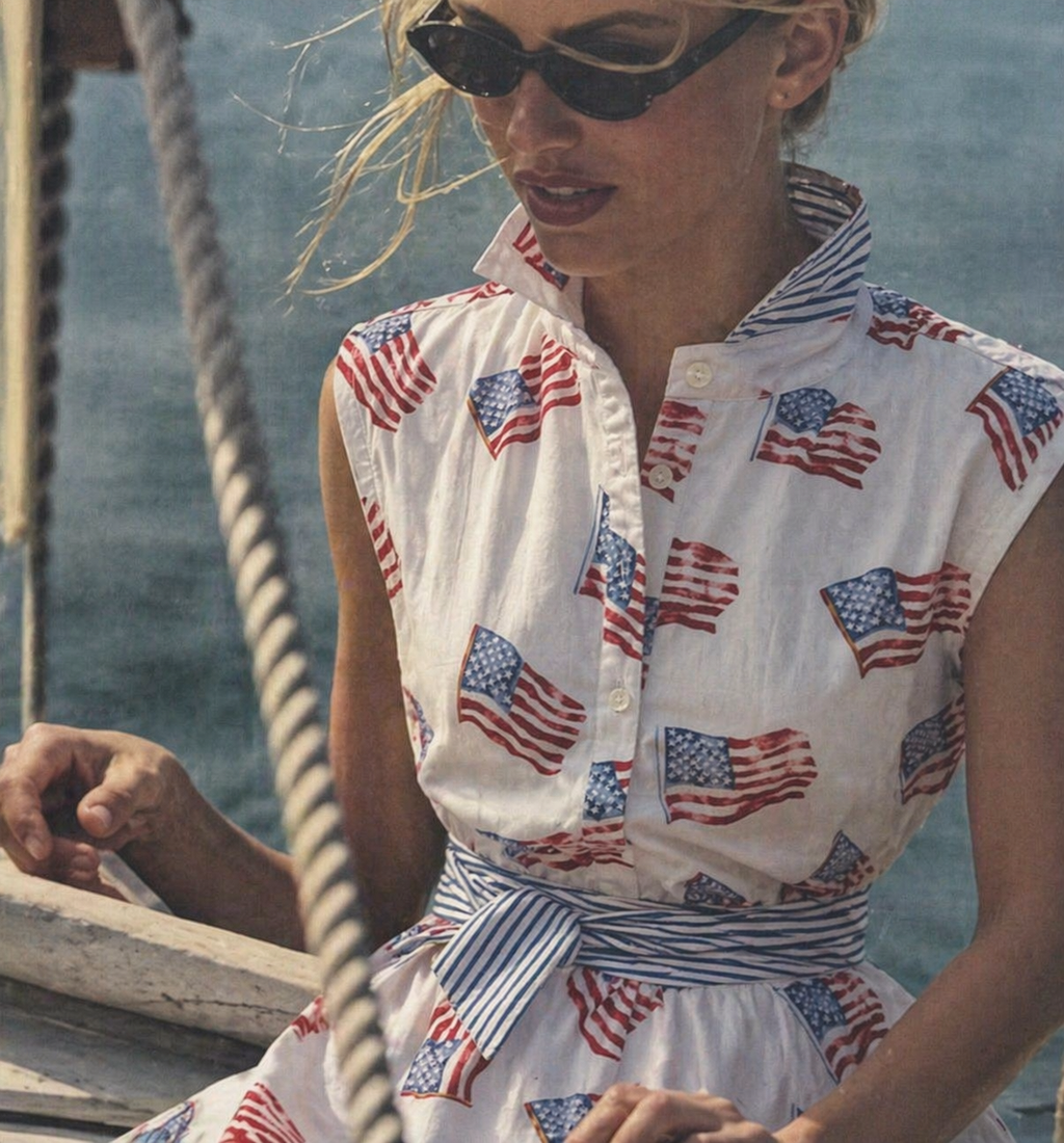 Sconset Sleeveless Flag dress in White Ships June 1