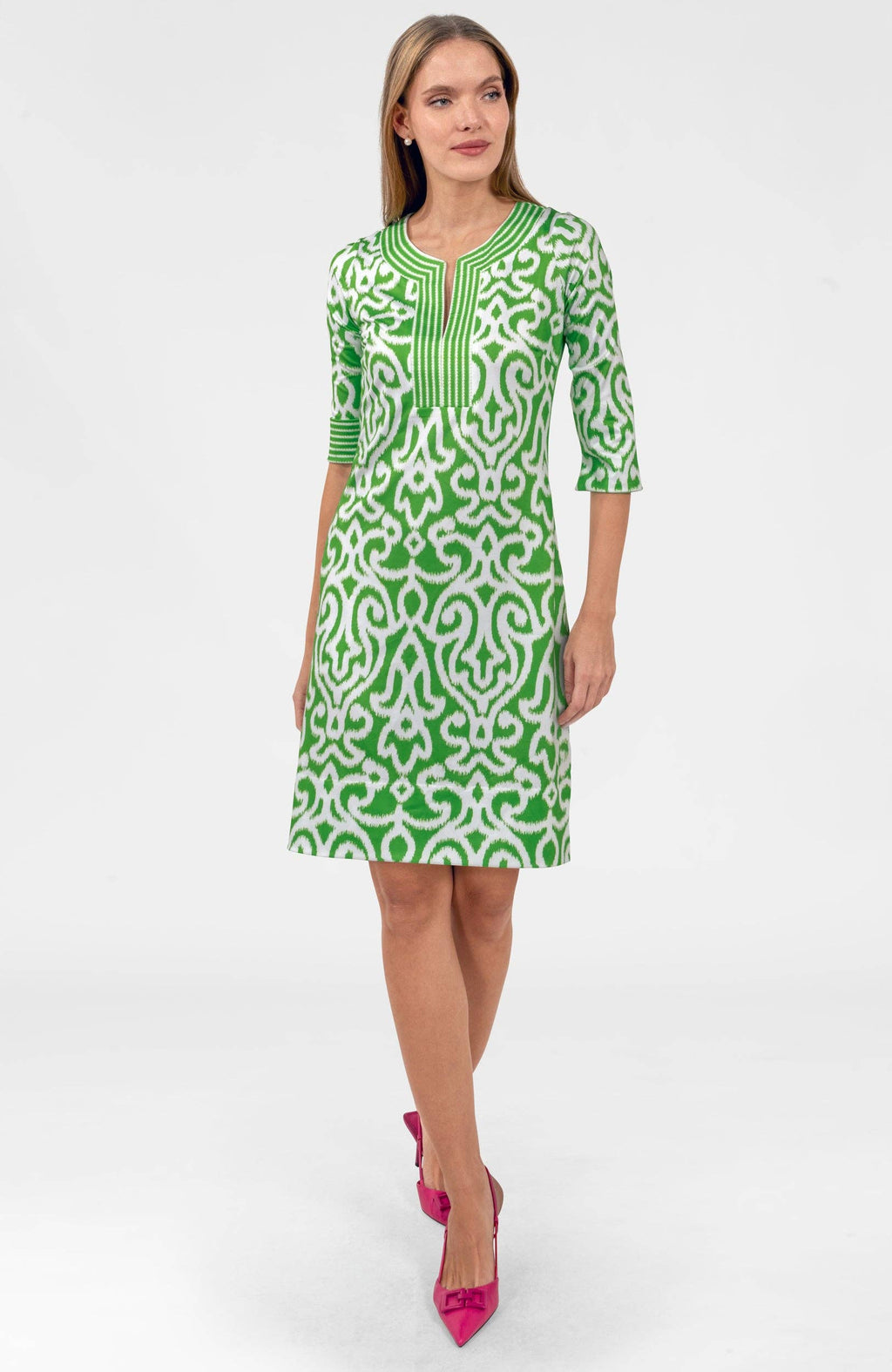 Split Neck Dress- Arabesque: Kelly