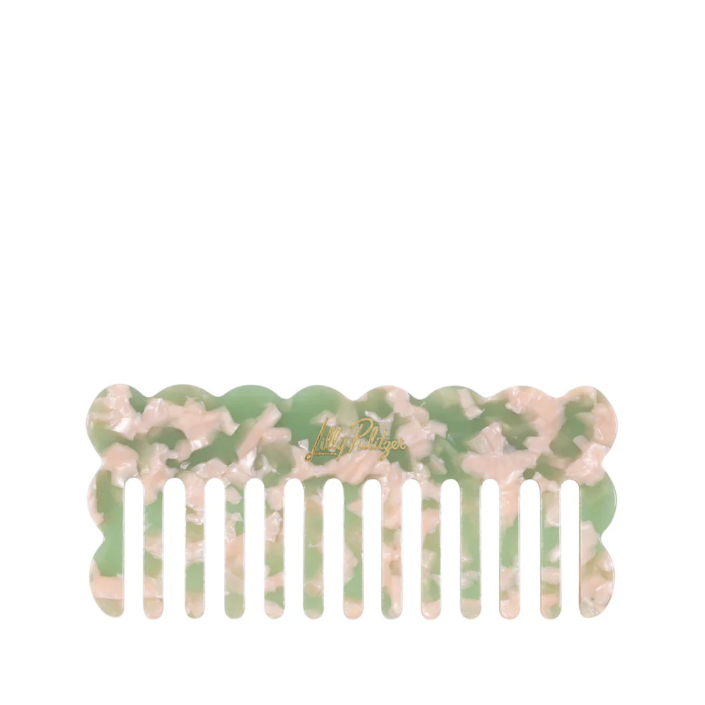TRAVEL COMB WITH POUCH   PINK MUSE/JADE LIME MARBLE