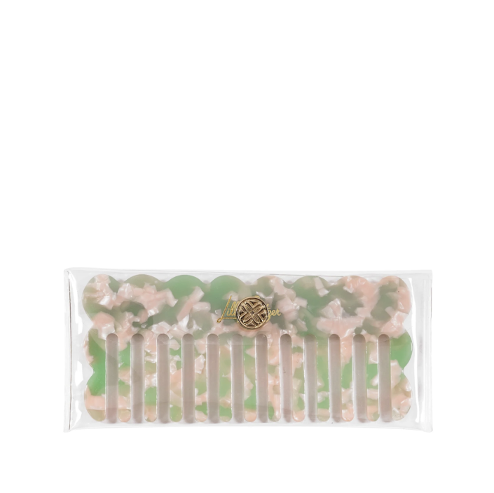 TRAVEL COMB WITH POUCH   PINK MUSE/JADE LIME MARBLE