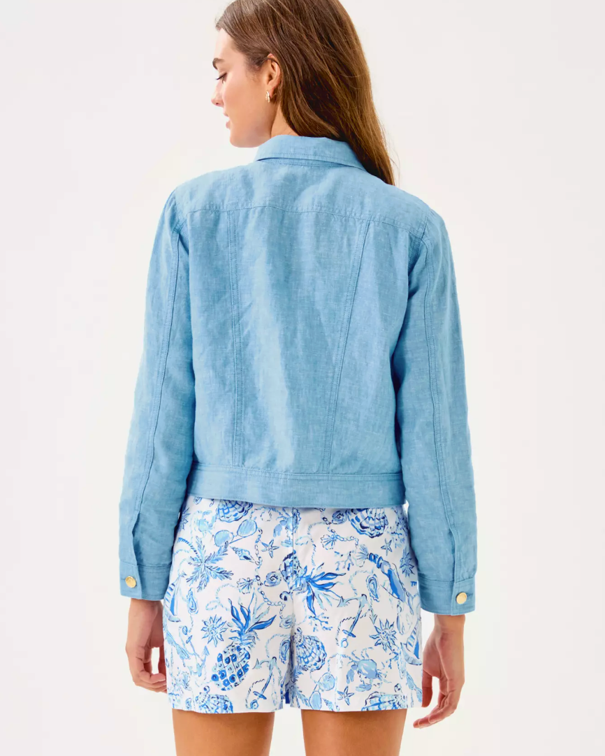 Seaspray Linen Jacket Blue Peri X Resort White