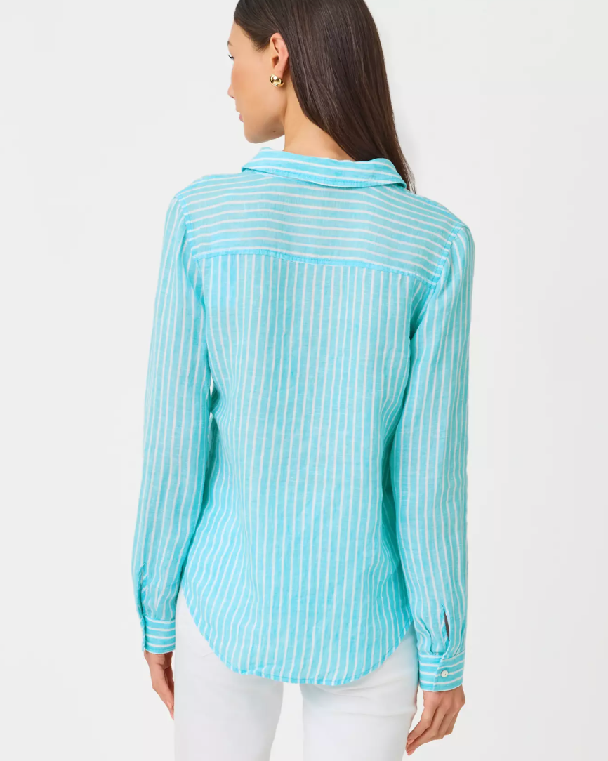 Sea View Button Down Shirt Capri Blue Saint Tropez Stripe