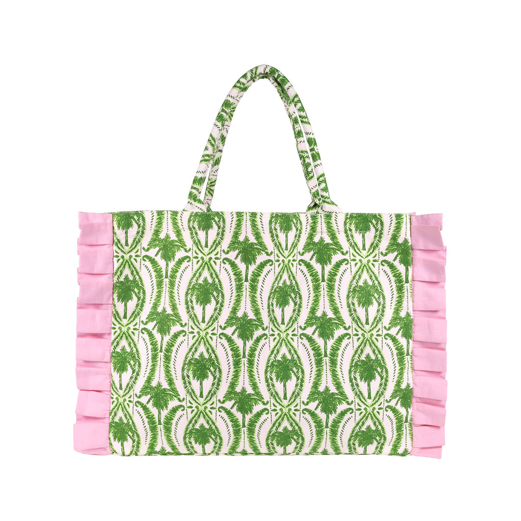 Ruffle Tote Textured Palm Stripe