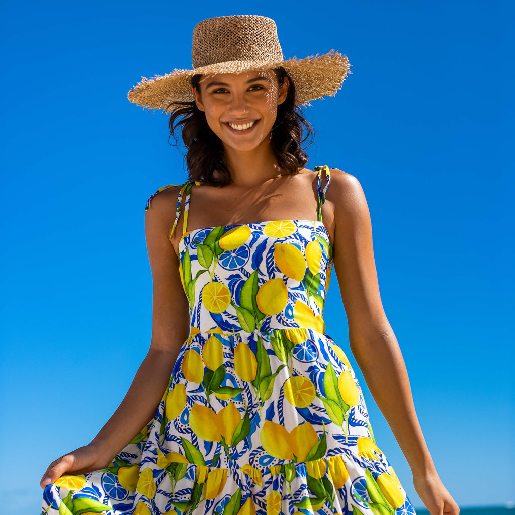 Womens Lemon Print Short Dress: White