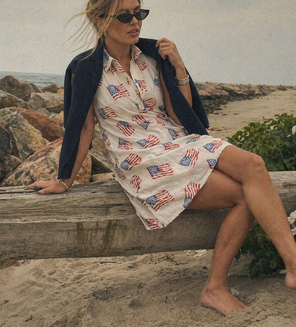 Sconset Sleeveless Flag dress in White Ships June 1