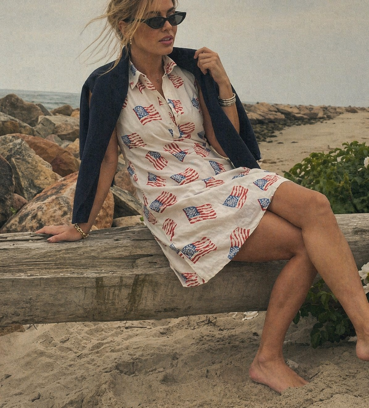 Sconset Sleeveless Flag dress in White Ships June 1