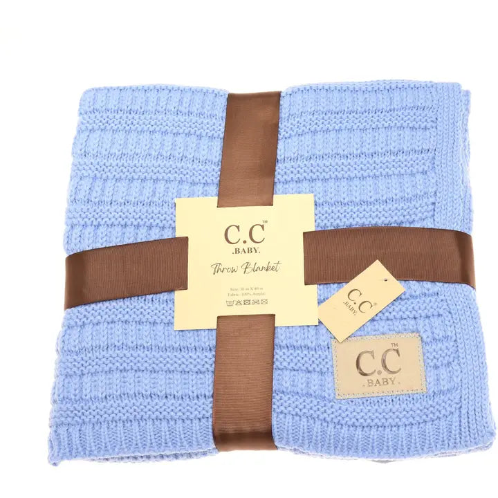 Baby CC Solid Ribbed Knit Blanket   Pale Blue