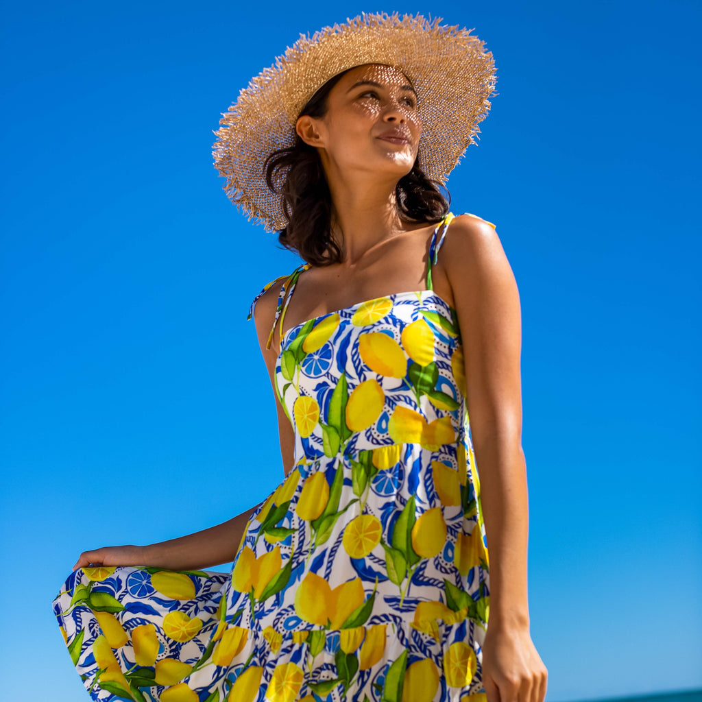 Womens Lemon Print Short Dress: White