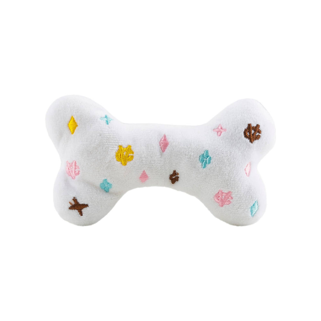 White Chewy Vuiton Bones | Plush Squeaker Dog Toy