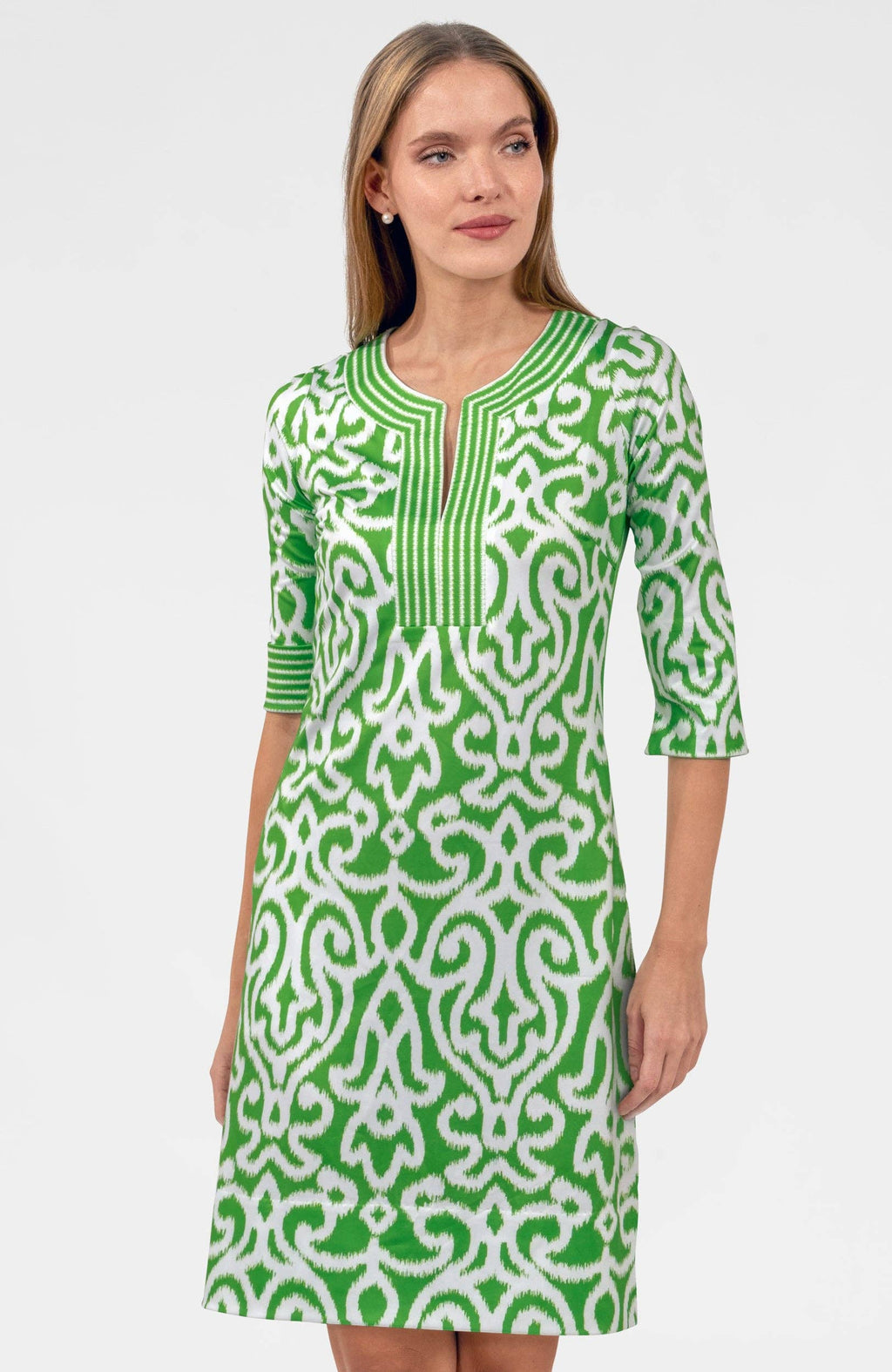 Split Neck Dress- Arabesque: Kelly