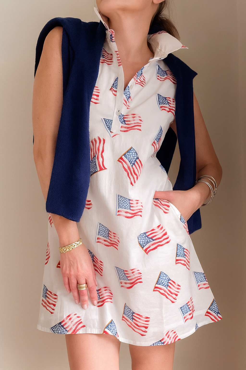 Sconset Sleeveless Flag dress in White Ships June 1