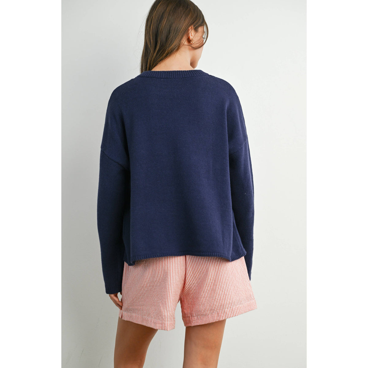 Drop Shoulder Star Pattern Sweater - BMW7756