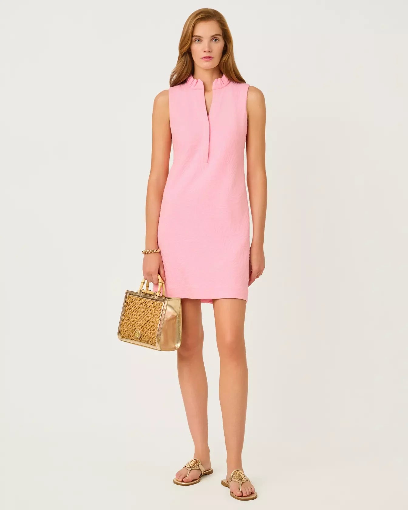 Elsey Shift Conch Shell Pink Leafy Knit Pucker Jacquard